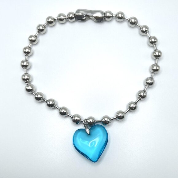 Y2K Crystal Heart Choker Necklace - Blue - Picture 1 of 7